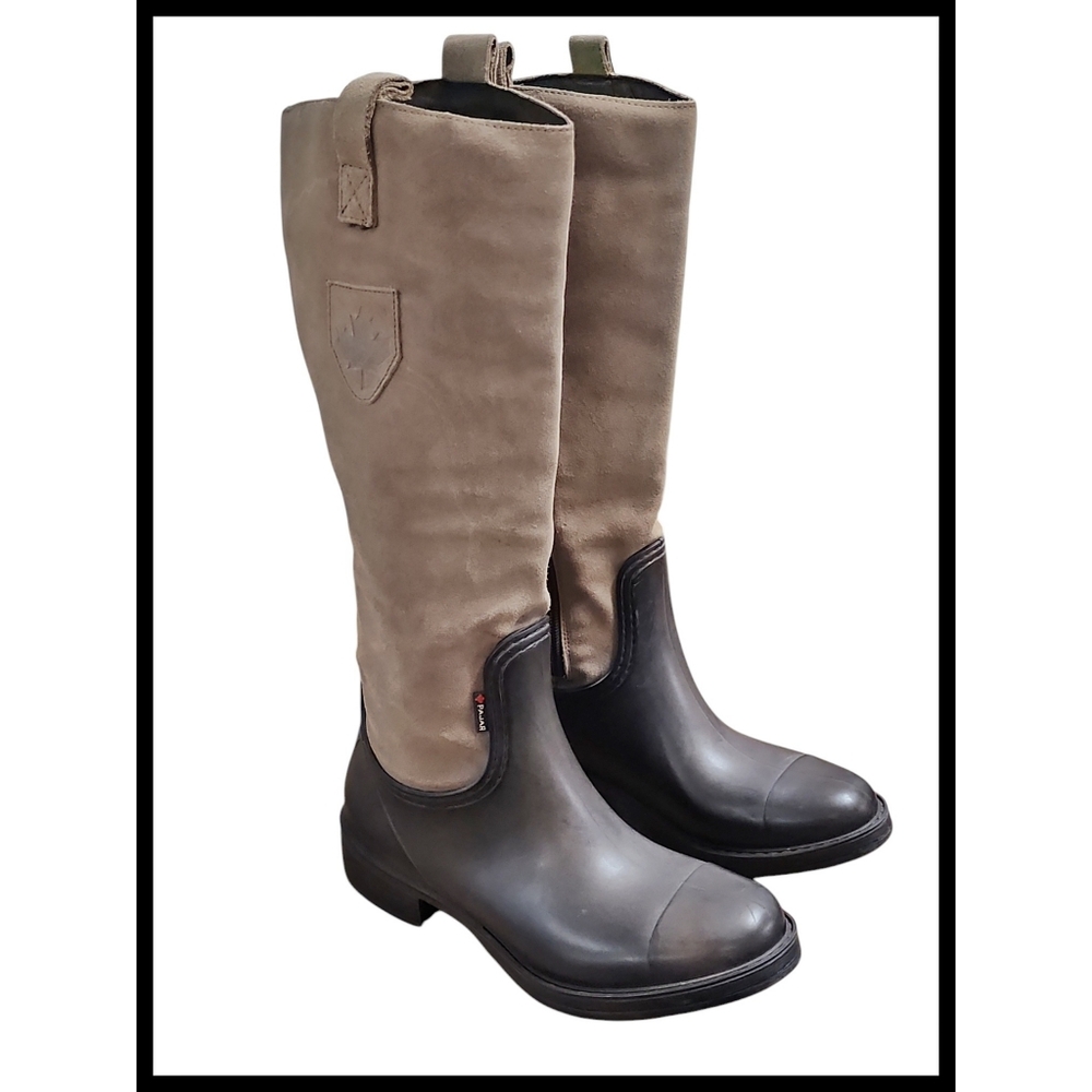 Pajar Tall Winter Rain Boots Zippered Tan Suede Brown Rubber Made in Romania 39